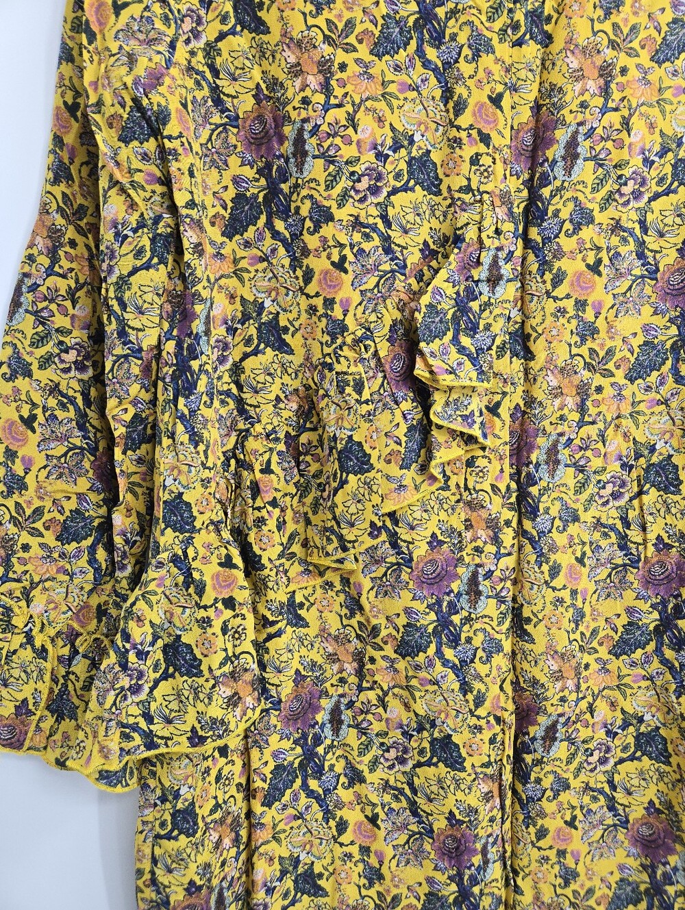 Madewell X Karen Walker Dress Loretta Silk Yellow Floral Ruffle Shift - Picture 7 of 16